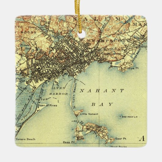 Swampscott MA Vintage Karte Keramikornament (Vorderseite)