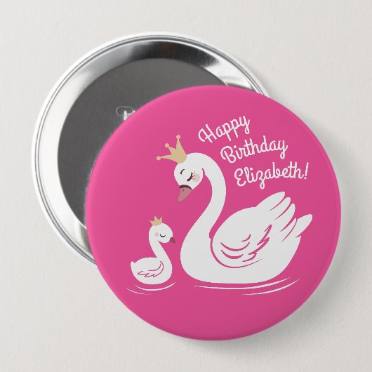 Swan 1. Geburtstag Party Babydusche Pink Button (Vorne & Hinten)