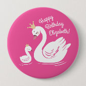 Swan 1. Geburtstag Party Babydusche Pink Button (Vorderseite)