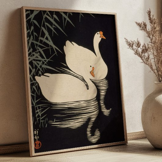 Swan and Reeds Ohara Koson Japanese Woodblock  Poster