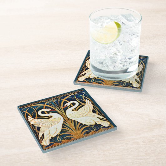 Swan and Rush and Iris Glasuntersetzer (Schrägansicht)