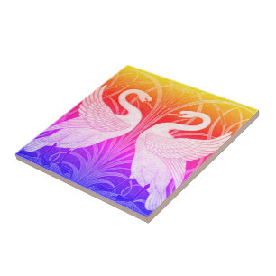 Swan and Rush and Iris Tapete Tile Fliese