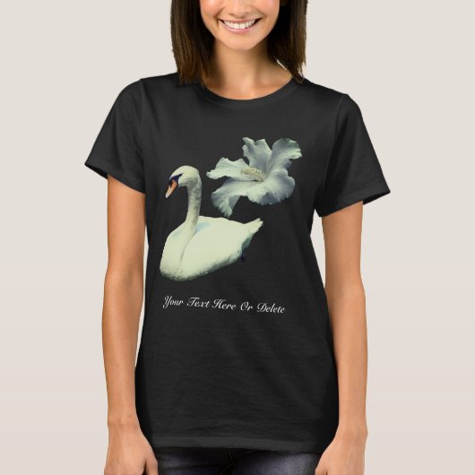 Swan And White Hibiscus Flower Personalized T-Shirt (Vorderseite)