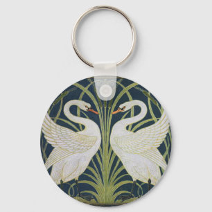 Swan Art Nouveau Swirl Bird White Schlüsselanhänger