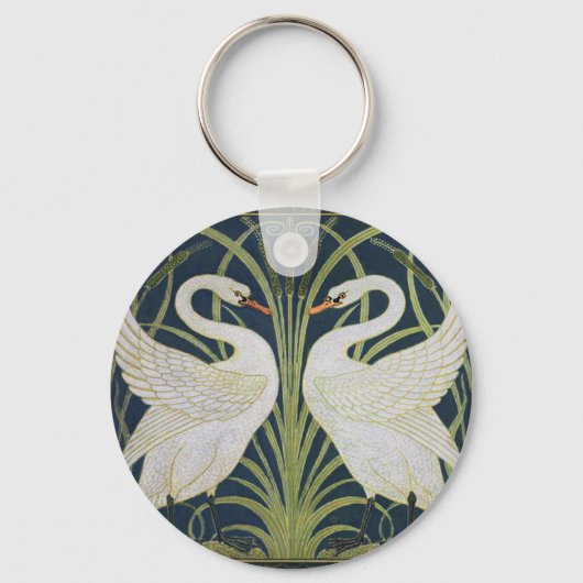 Swan Art Nouveau Swirl Bird White Schlüsselanhänger (Vorderseite)