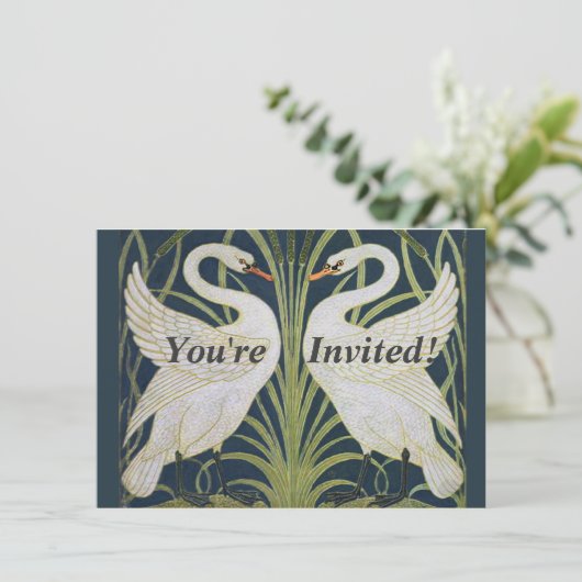 Swan Art Nouveau Two Swans Einladung (Stehend Vorderseite)