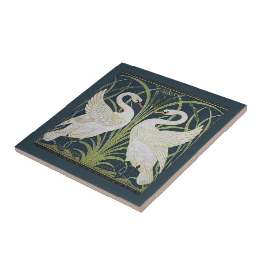 Swan Art Nouveau Two Swans Fliese (Seite)