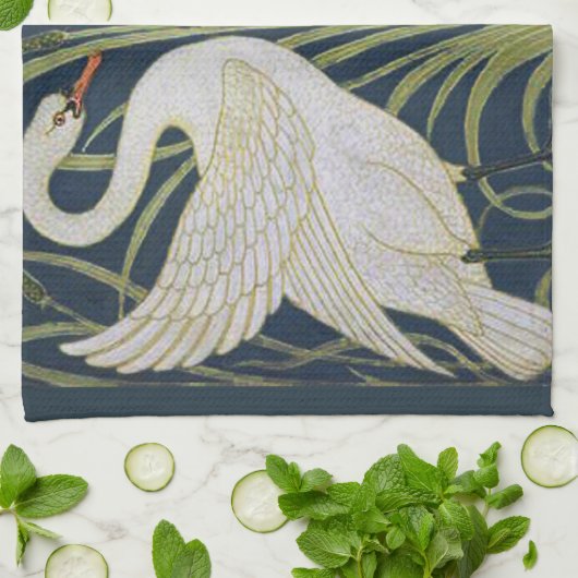 Swan Art Nouveau Two Swans Geschirrtuch (Gefaltet)
