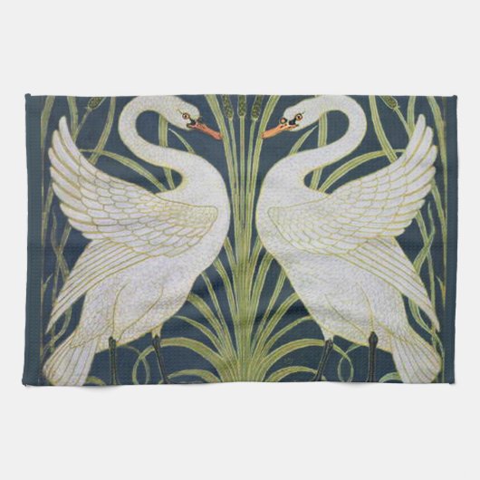 Swan Art Nouveau Two Swans Geschirrtuch (Horizontal)