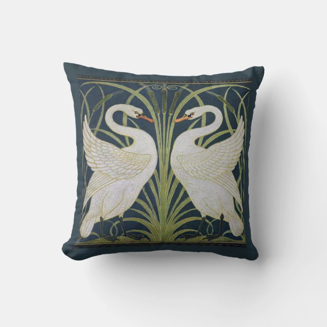 Swan Art Nouveau Two Swans Kissen (Vorderseite)