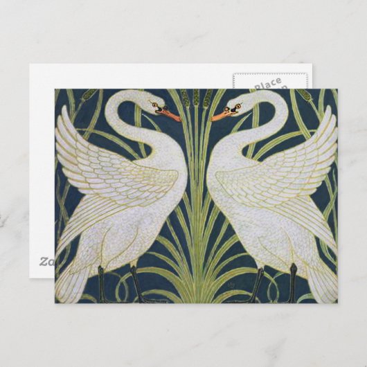 Swan Art Nouveau Two Swans Postkarte (Vorne/Hinten)