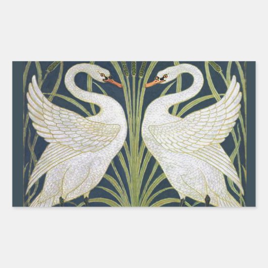 Swan Art Nouveau Two Swans Rechteckiger Aufkleber (Vorderseite)