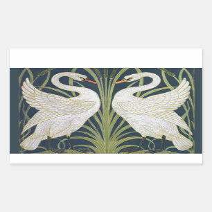 Swan Art Nouveau Two Swans Rechteckiger Aufkleber