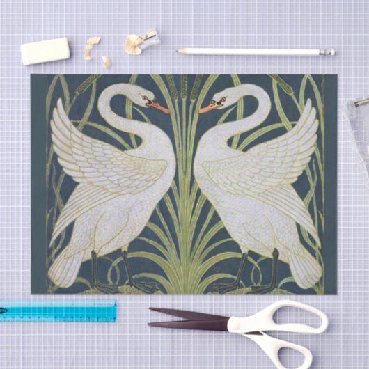 Swan Art Nouveau Two Swans Seidenpapier (Handwerk)