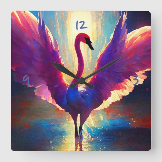 Swan Awake: Quadratische Wanduhr (Vorderseite)