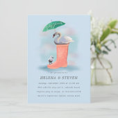 Swan & Baby Cygnet Pink & Blue Rain Baby Dusche Einladung (Stehend Vorderseite)