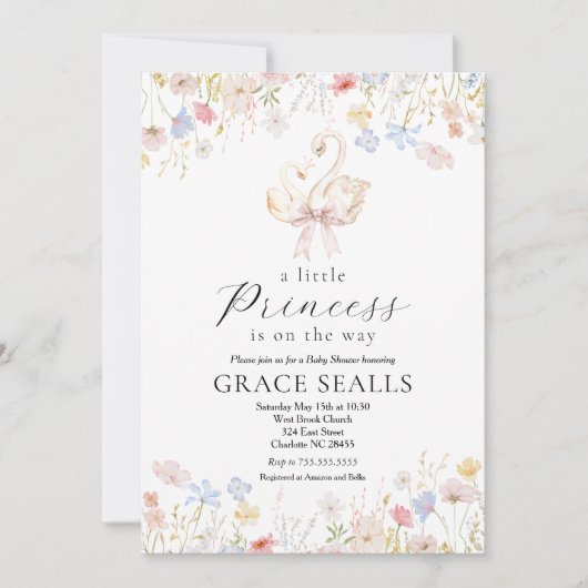 Swan Baby Dusche Einladung (Vorderseite)