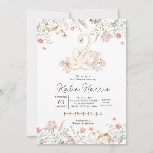 Swan baby Dusche Einladung (Vorderseite)