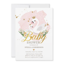 Swan Baby Dusche Invite Girl Princess Pink Gold