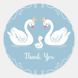 Swan Baby Shower Bird mit Crown Co-Ed Blue Runder Aufkleber
