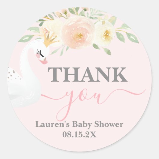 Swan Baby Shower Classic Round Sticker (Vorderseite)