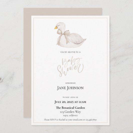 Swan Baby Shower Einladung (Vorne/Hinten)