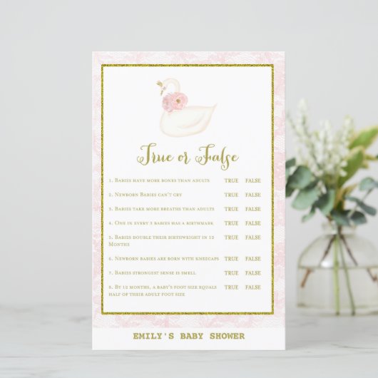 Swan Baby Shower Game PRINTED (Stehend Vorderseite)