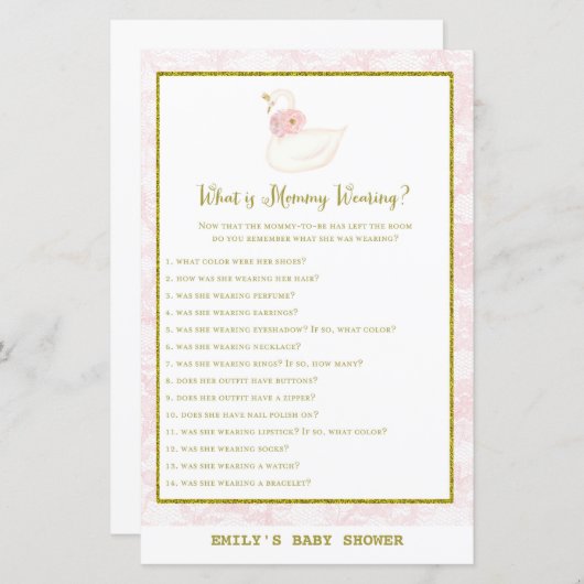 Swan Baby Shower Game PRINTED (Vorne/Hinten)