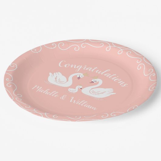 Swan Baby Shower Pappteller (Schrägansicht)