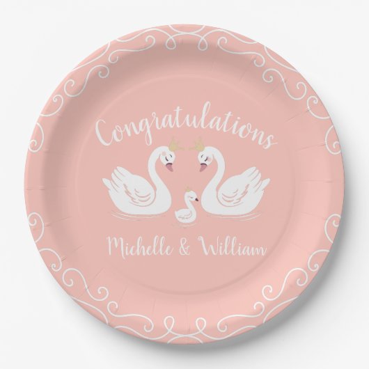 Swan Baby Shower Pappteller (Vorderseite)