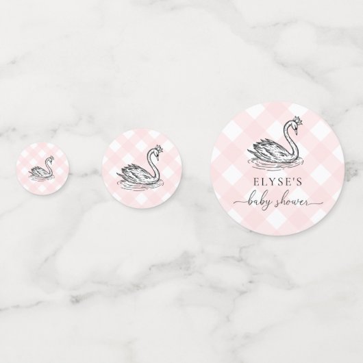 Swan Baby Shower Pink Gingham Table Confetti Konfetti (Rückseiten)