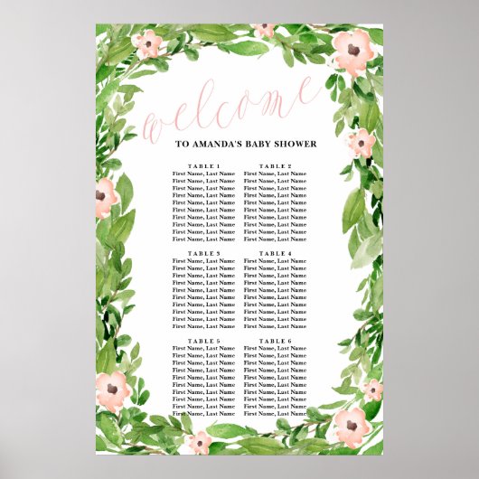 Swan Baby Shower Seating Chart | Pink Poster (Vorne)