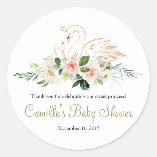 Swan Baby Shower Vielen Dank Sticker (Vorderseite)