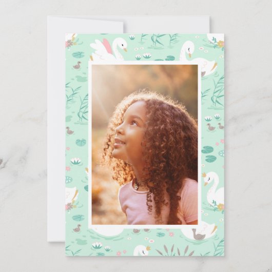 Swan Babydusche gürtelrosa Aqua niedlich elegant Einladung (Rückseite)