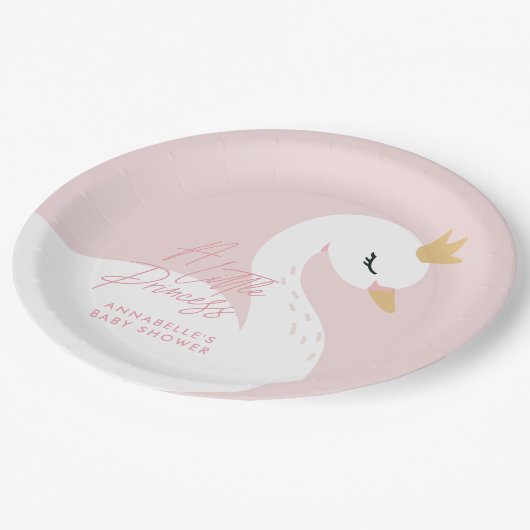 Swan Babydusche gürtelrosa Aqua niedlich elegant Pappteller (Schrägansicht)