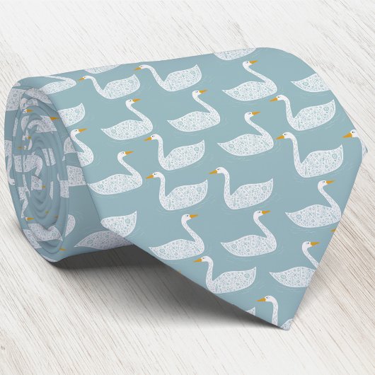 Swan Bird Pattern Light Teal Green Krawatte