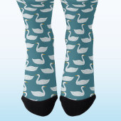 Swan Bird Pattern Teal Green Socken