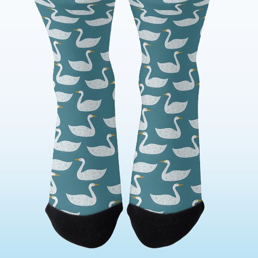 Swan Bird Pattern Teal Green Socken