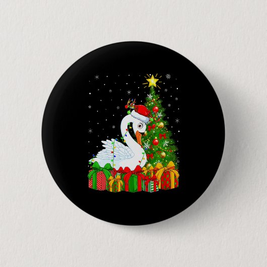 Swan Bird Xmas Holiday Santa Swan Christmas Tree Button (Vorderseite)