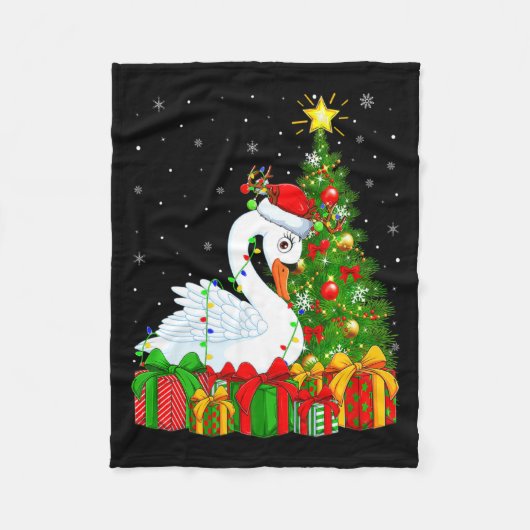 Swan Bird Xmas Holiday Santa Swan Christmas Tree Fleecedecke (Vorderseite)