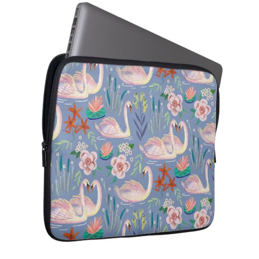 Swan Birds Floral Botanical Blue Pattern Laptopschutzhülle (Vorne Rechts)