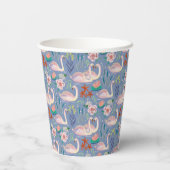 Swan Birds Floral Botanical Blue Pattern Pappbecher (Rückseite)