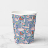 Swan Birds Floral Botanical Blue Pattern Pappbecher (Rechts)
