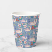 Swan Birds Floral Botanical Blue Pattern Pappbecher (Vorderseite)