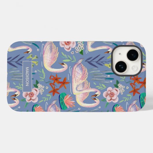 Swan Birds Floral Botanical Blue Pattername Case-Mate iPhone Hülle (Rückseite (Horizontal))