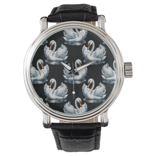 Swan Birds Muster Design Armbanduhr (Vorderseite)