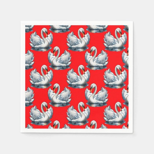 Swan Birds Muster Design auf Rot Serviette (Vorderseite)