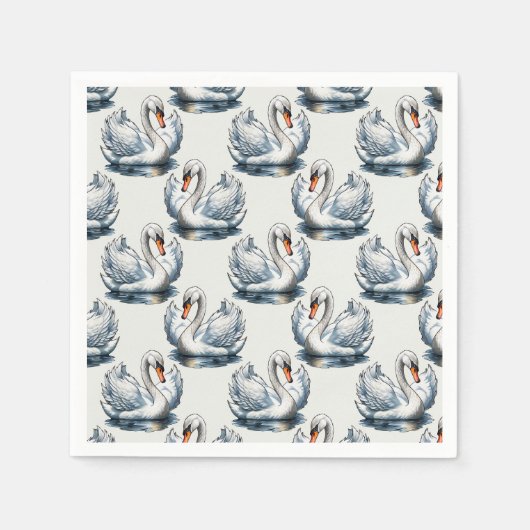 Swan Birds Muster Design auf Weiß Serviette (Vorderseite)