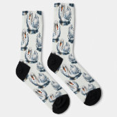 Swan Birds Muster Design auf Weiß Socken (Rechts)
