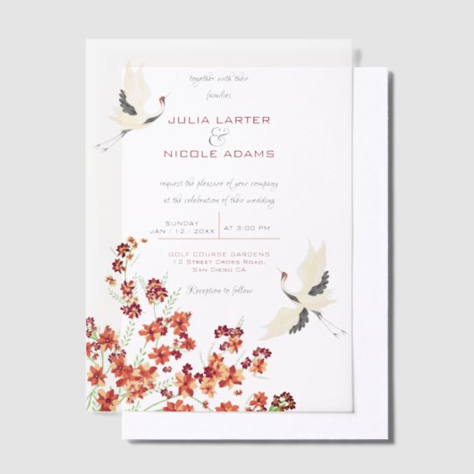 Swan Birds Paradise Spring Florals Wedding Pergament Einladungen (Versetzt)